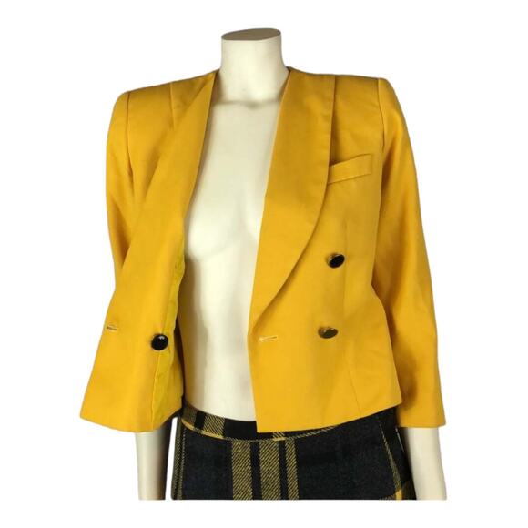 Vintage PETITE SOPHISTICATE yellow double breasted blazer size 2 - Picture 10 of 12